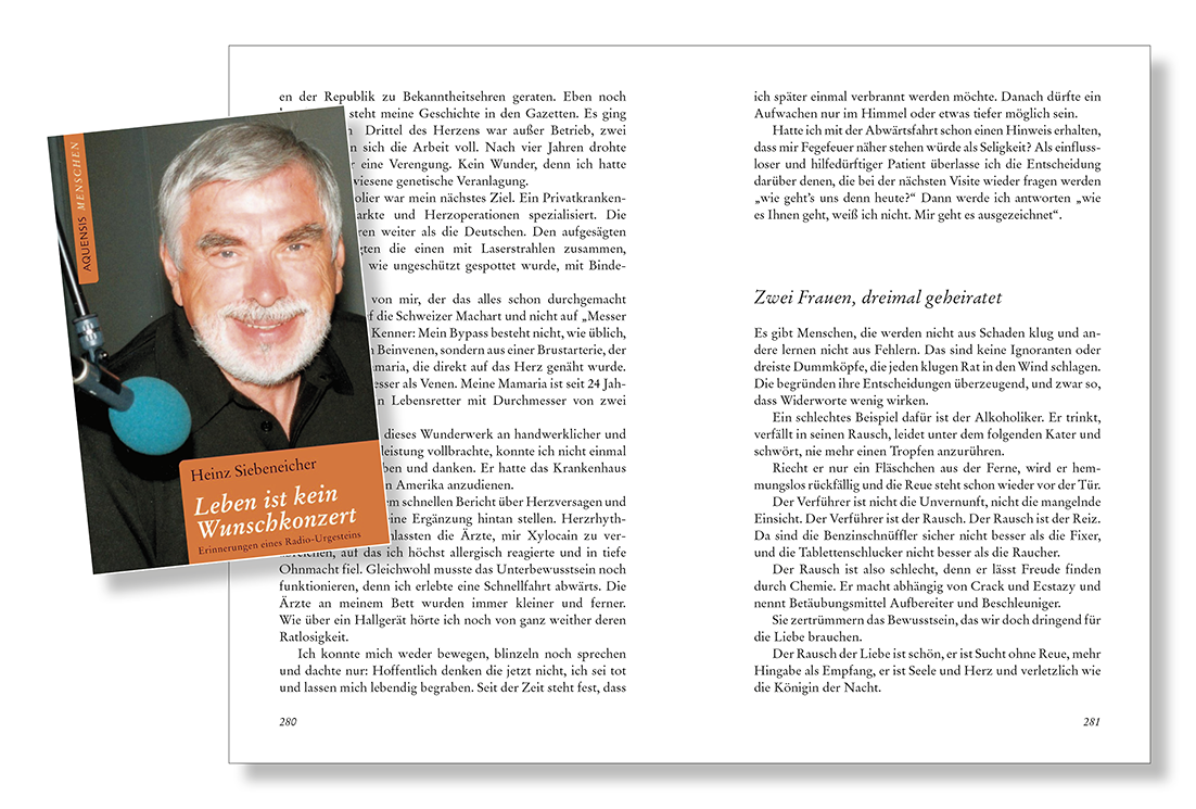 Seiten 280 und 281 des Buches mit eingearbeitetem, kleinen Cover auf der linken Seite.