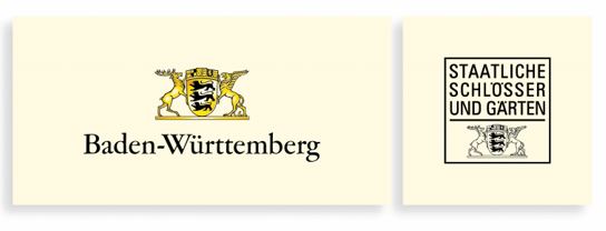 Wappen des Landes Baden-Württemberg mit Schriftzug Staatliche Schlösser und Gärten